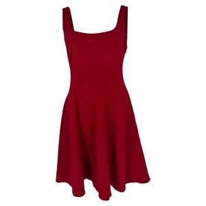 Theory Square-Neck Mini Flared Dress in Burgundy Triacetate